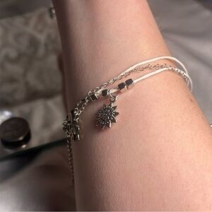 Handmade White Leather and Chain Elephant and Sun Bracelet